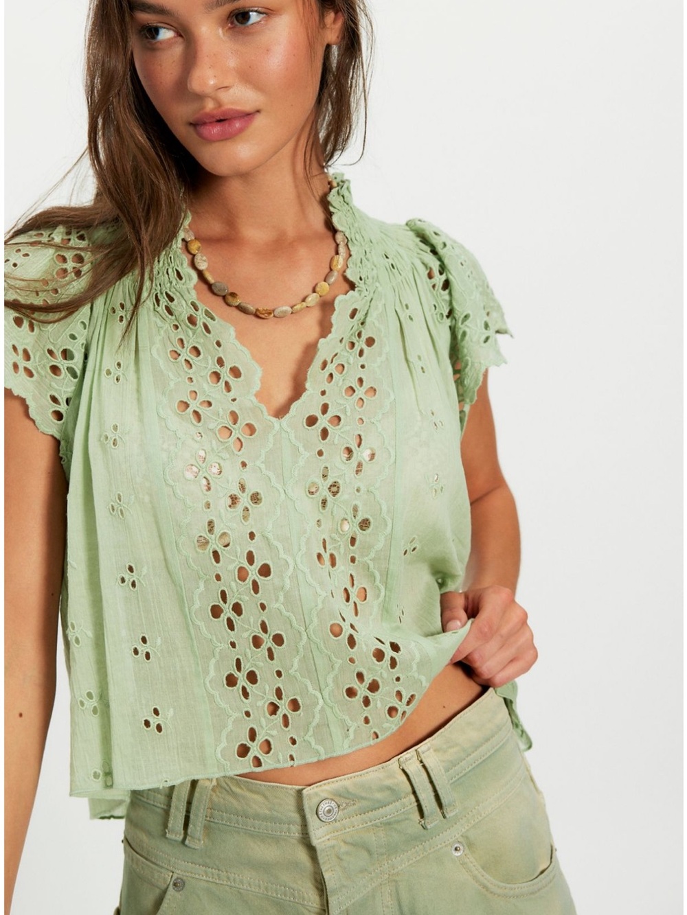 Free People Sigrid Eyelet Blouse in Mystic Spring
